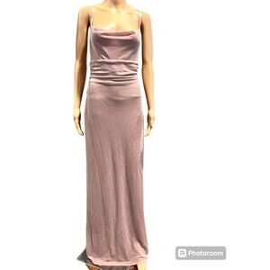 BCBGMAXAZRIA Women’s Crisscross Back Spaghetti Strap Shimmering Maxi Dress Sz M